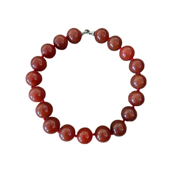 Large Red Agate Beaded 925 Silver Choker Necklace - Picture 2 of 4